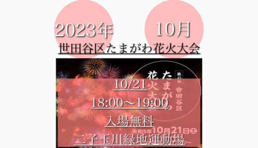 二子玉川緑地運動場で「世田谷区たまがわ花火大会2023」4年ぶりの花火大会！10月21日(土)